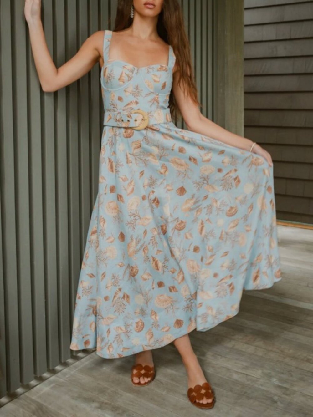 BEST Cara Cara NYC Calypso Midi Dress US4 Seashell Sky Wedding Vacation Party